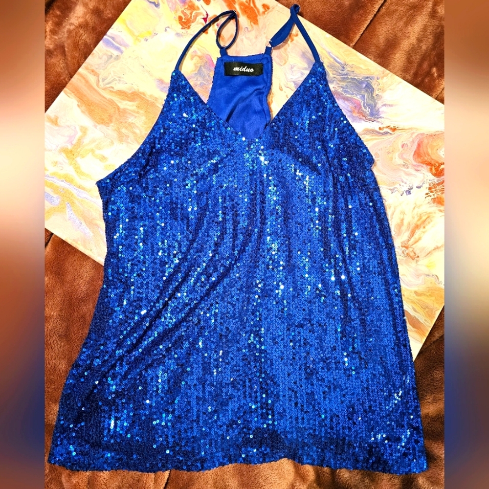 Blue Sequin Halter Top
